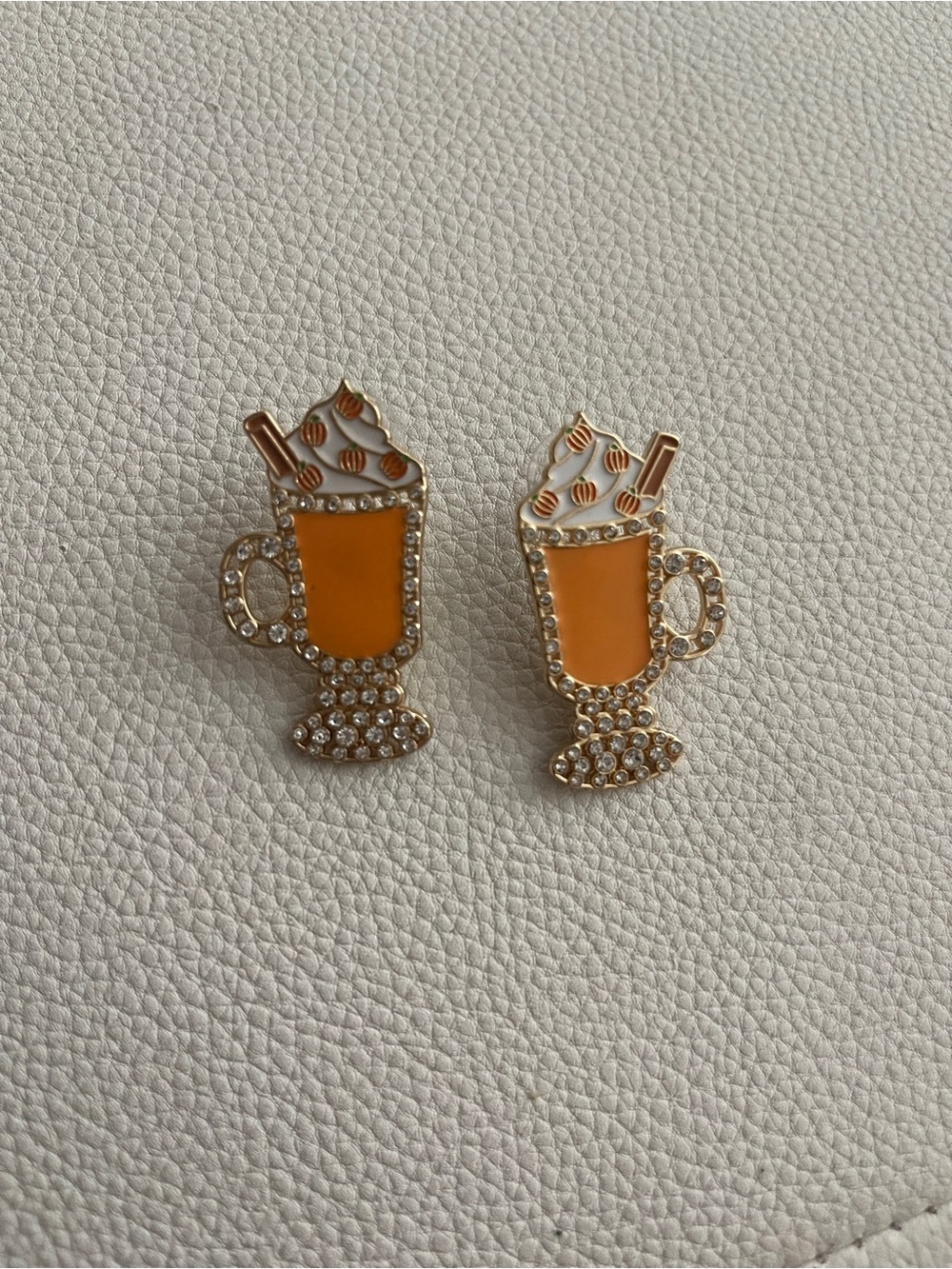 Gold-Tone Orange Latte Cup Earrings - Women Jewelry